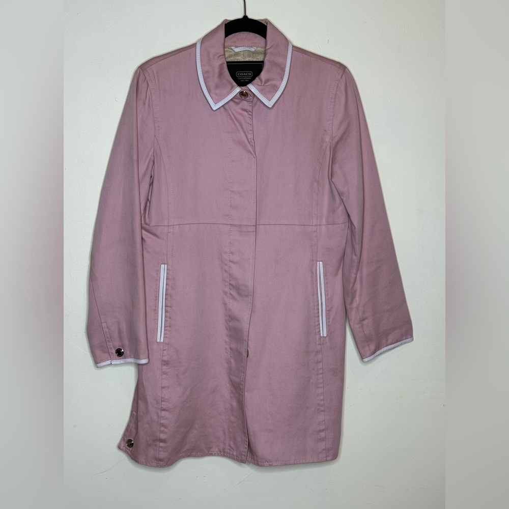Coach Pastel Pink Cotton Jacket | Size 8 | Leather Trim & Logo Lining